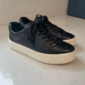 VINCE Benfield‎ Black Leather Platform Sneakers Low Top Womens Sz 7 US -Ret $250